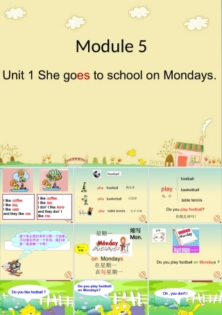 三年级英语下册 Module 5 Unit 1 She goes to school on Mondays教学课件1 外研版（三起）-外研版小学三年级下册英语课件
