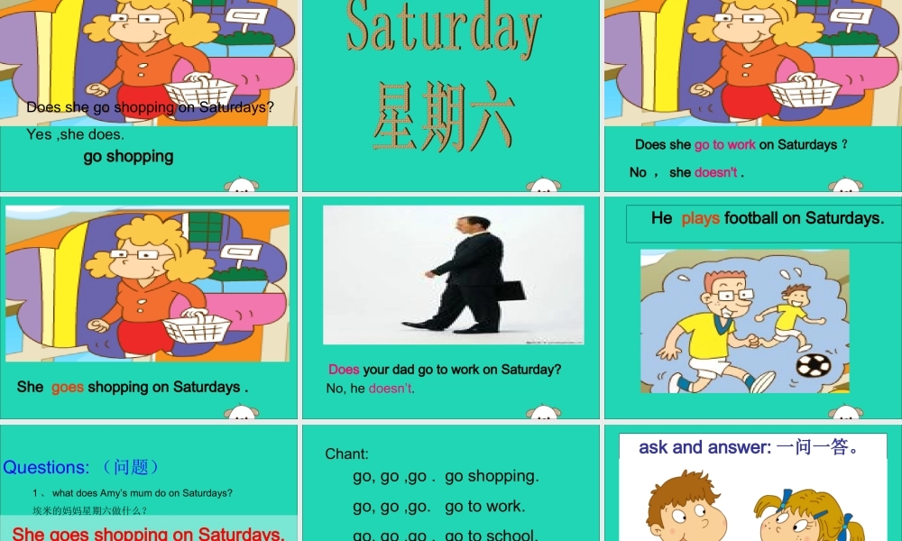 三年级英语下册 Module 5 Unit 2 Does your mum go to work on Saturdays（1）教学课件 外研版（三起）-外研版小学三年级下册英语课件