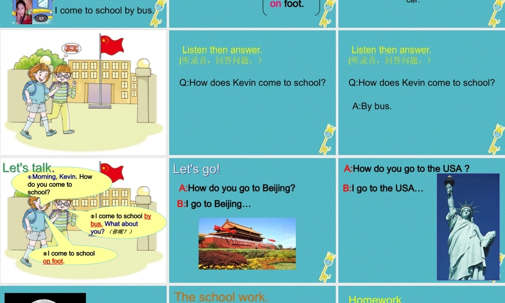 三年级英语下册 Unit 3 How Do You Come to School part a课件2 陕旅版-陕旅版小学三年级下册英语课件