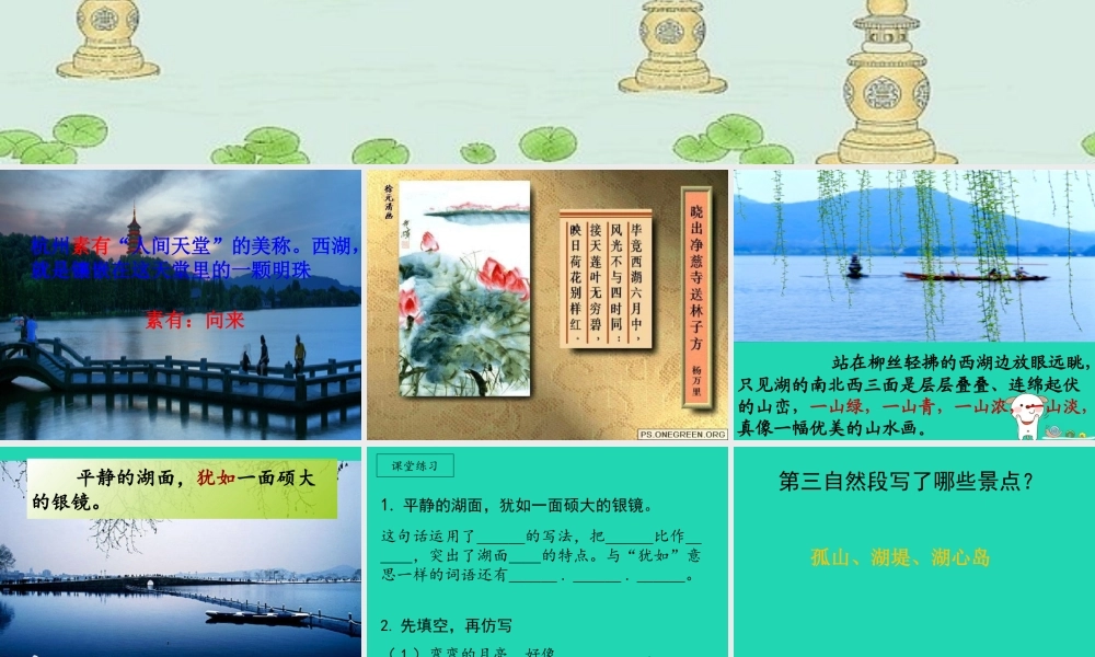 三年级语文上册 第2单元 6 西湖课件 苏教版-苏教版小学三年级上册语文课件