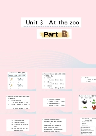三年级英语下册 Unit 3 At the zoo Part B作业课件 人教PEP版-人教PEP小学三年级下册英语课件