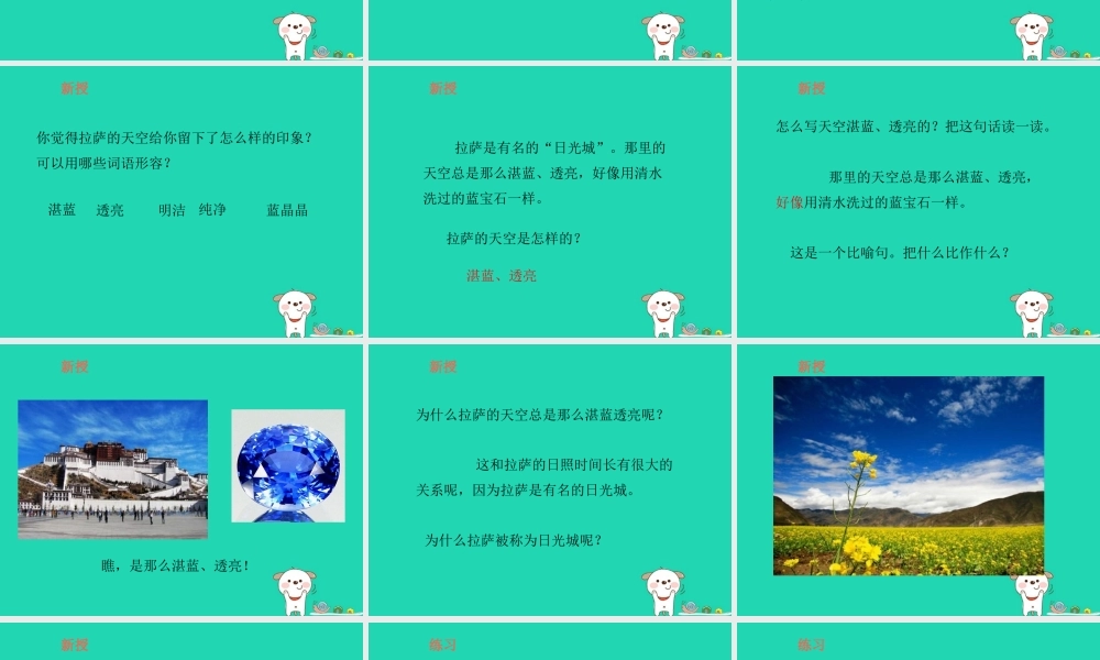 三年级语文上册 第2单元 7拉萨的天空（第1课时）课件 苏教版-苏教版小学三年级上册语文课件