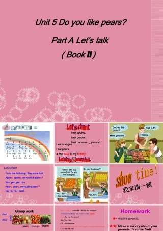三年级英语下册 Unit 4 Do you like pears Part A 1课件 人教PEP