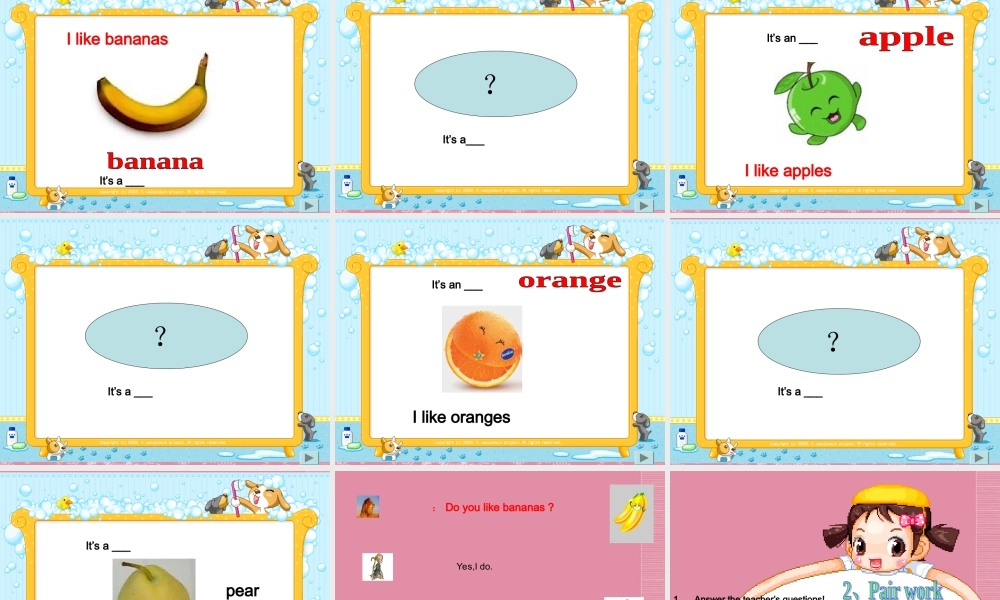 三年级英语下册 Unit 4 Do you like pears Part A 2课件 人教PEP