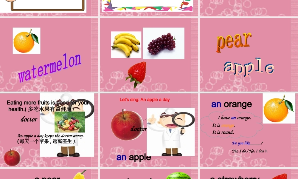 三年级英语下册 Unit 4 Do you like pears第6课时课件 人教PEP