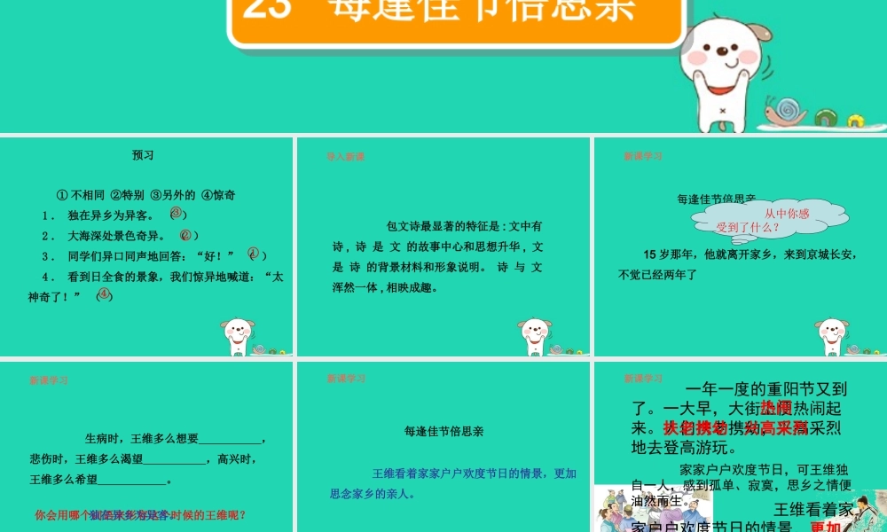 三年级语文上册 第8单元 23每逢佳节倍思亲（第2课时）课件 苏教版-苏教版小学三年级上册语文课件