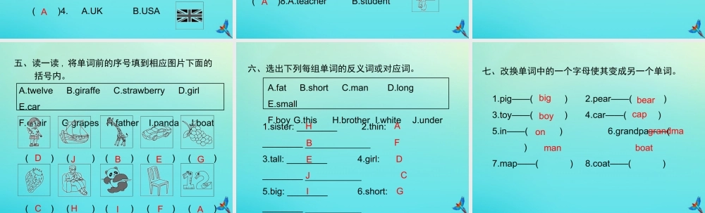 三年级英语下册 语音与词汇专项复习习题课件 人教PEP版-人教PEP小学三年级下册英语课件