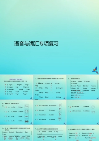 三年级英语下册 语音与词汇专项复习习题课件 人教PEP版-人教PEP小学三年级下册英语课件