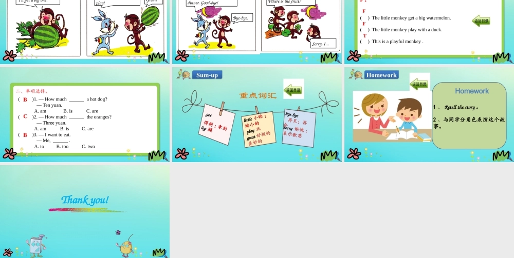 三年级英语下册 Unit 4 Food and Restaurants Lesson 24 Alittle Monkey课件 冀教版（三起）-冀教级下册英语课件