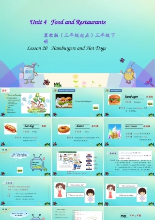 三年级英语下册 Unit 4 Food and Restaurants Lesson amburgers and Hot Dogs课件 冀教版（三起）-冀教级下册英语课件