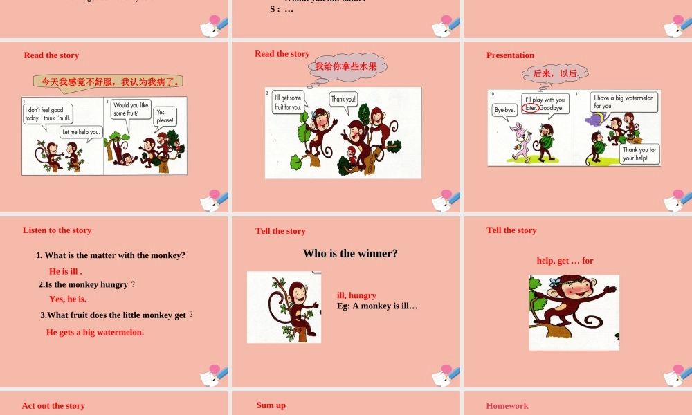 三年级英语下册 Unit 4 Healthy me Lesson 24 A Little Monkey课件 冀教版（一起）-冀教版小学三年级下册英语课件