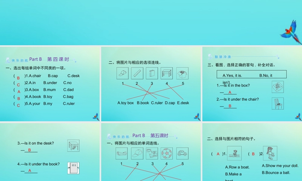 三年级英语下册 Unit 4 Where is my car Part B习题课件 人教PEP版-人教PEP小学三年级下册英语课件