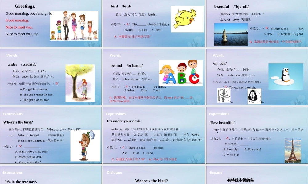 三年级英语下册 Unit 4 Where’s the bird（第1课时）课件 牛津版-牛津版小学三年级下册英语课件