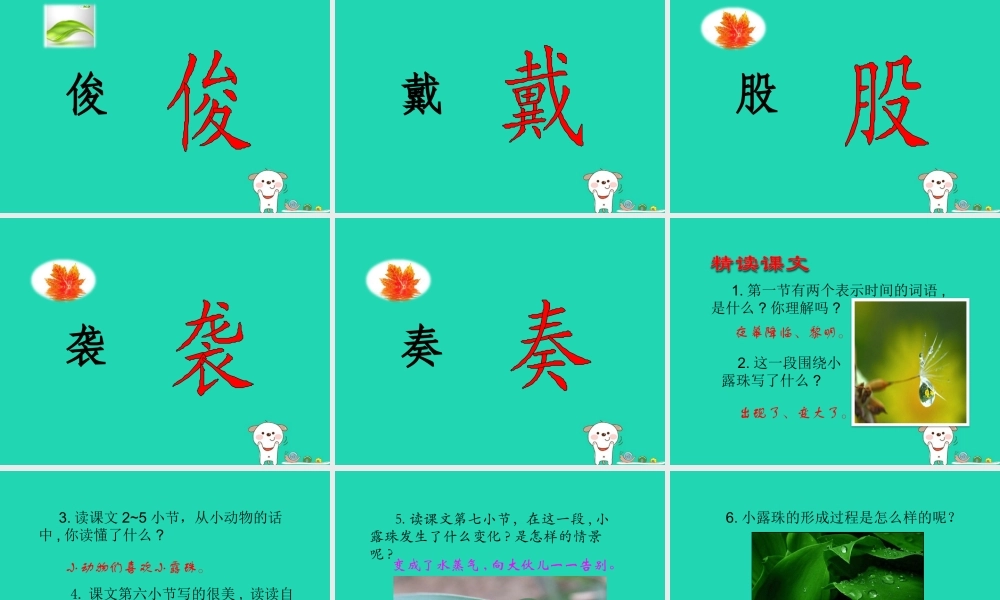 三年级语文上册 第5单元 15小露珠课件 苏教版-苏教版小学三年级上册语文课件