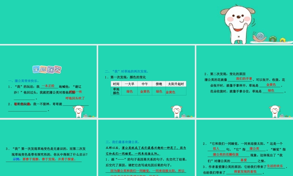 三年级语文上册 第一单元 3 金色的草地课后作业（B组）课件 冀教版-冀教版小学三年级上册语文课件
