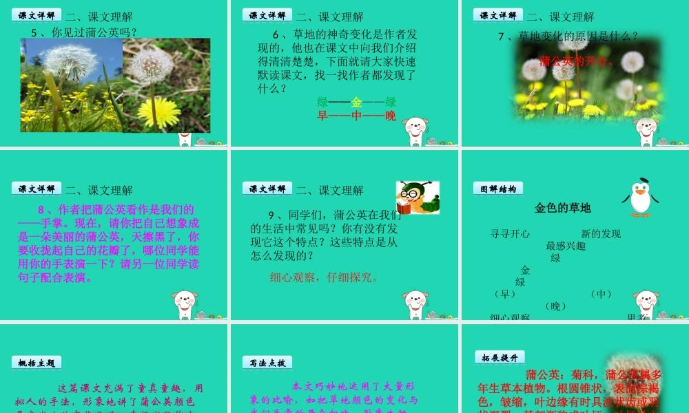 三年级语文上册 第一单元 3 金色的草地课件 冀教版