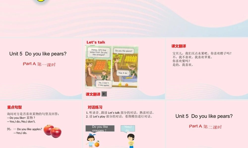 三年级英语下册 Unit 5 Do you like pears课件