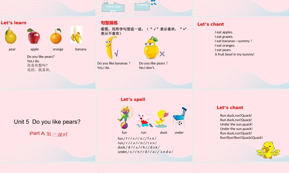 三年级英语下册 Unit 5 Do you like pears课件