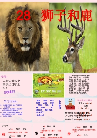 三年级语文上册 第七组 28《狮子和鹿》课堂教学课件3 新人教版-新人教版小学三年级上册语文课件