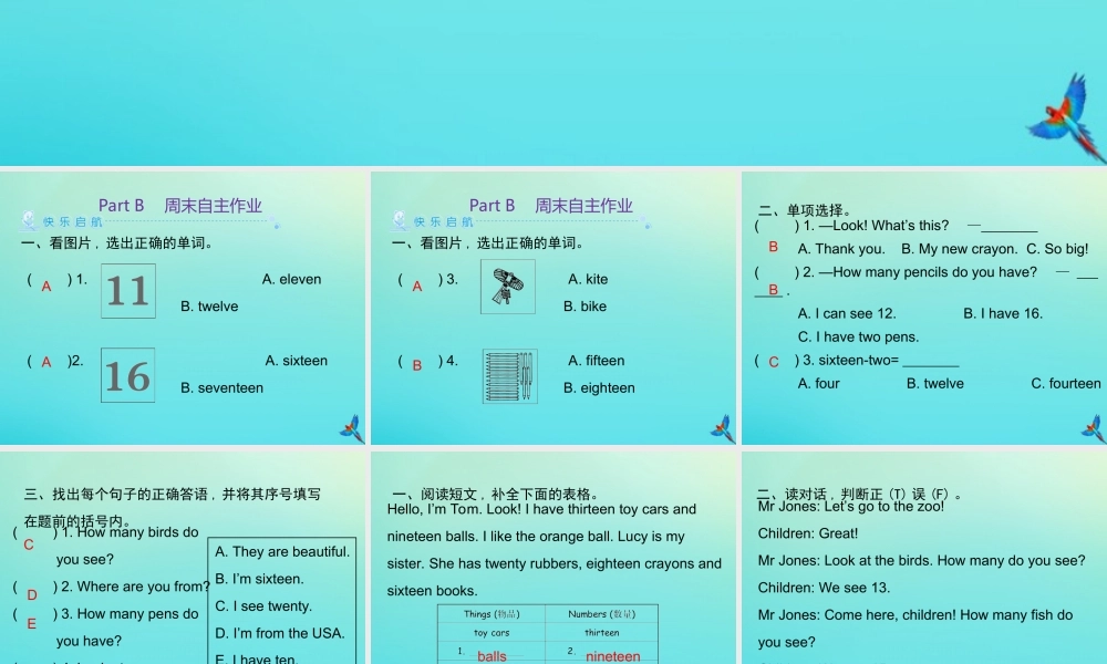 三年级英语下册 Unit 6 How many Part B周末自主作业习题课件 人教PEP版-人教PEP小学三年级下册英语课件