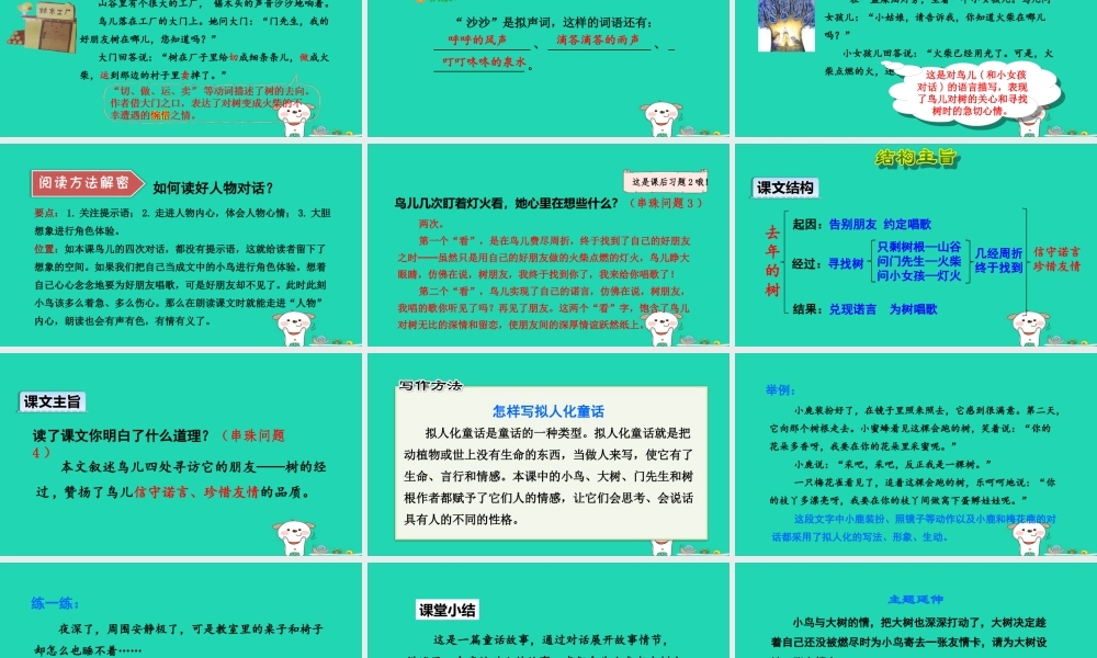 三年级语文上册 第三单元 8去年的树（第2课时）课件 新人教版-新人教版小学三年级上册语文课件