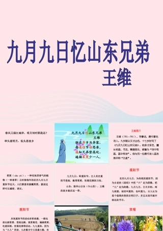 三年级语文上册 第三单元 9《古诗两首》九月九日忆山东兄弟课件1 鲁教版-鲁教版小学三年级上册语文课件