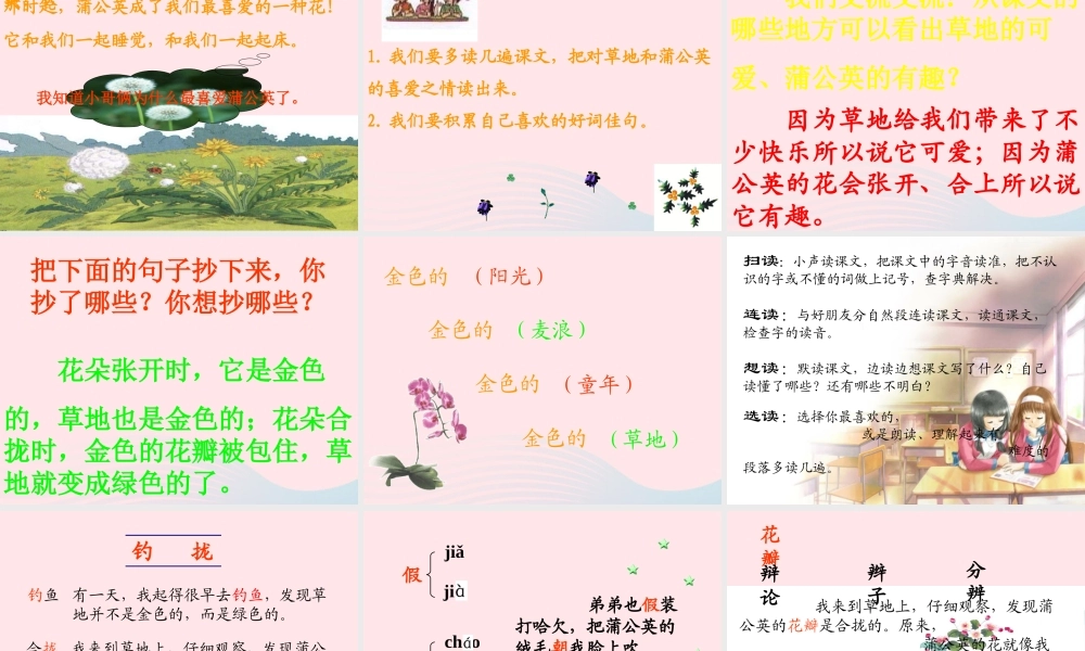 三年级语文上册 第一组 2《金色的草地》课堂教学课件2 新人教版-新人教版小学三年级上册语文课件