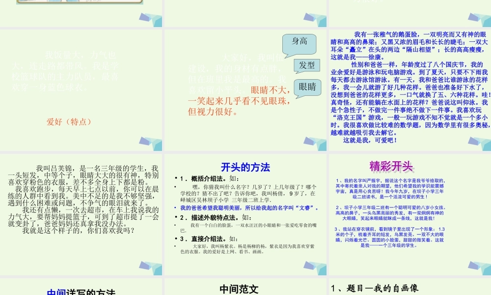三年级语文上册 习作二 我的自画像作文课件2 苏教版-苏教版小学三年级上册语文课件