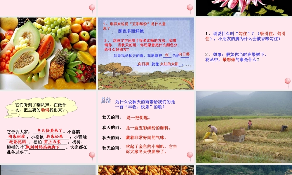 三年级语文上册 第三单元 11《秋天的雨》名优课件 鲁教版-鲁教版小学三年级上册语文课件