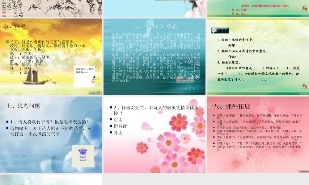 三年级语文上册 第六单元 竹石课件1 西师大版-西师大版小学三年级上册语文课件