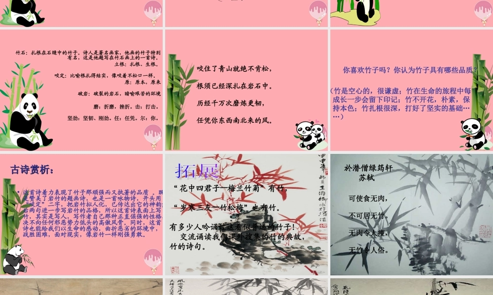 三年级语文上册 第六单元 竹石课件2 西师大版-西师大版小学三年级上册语文课件