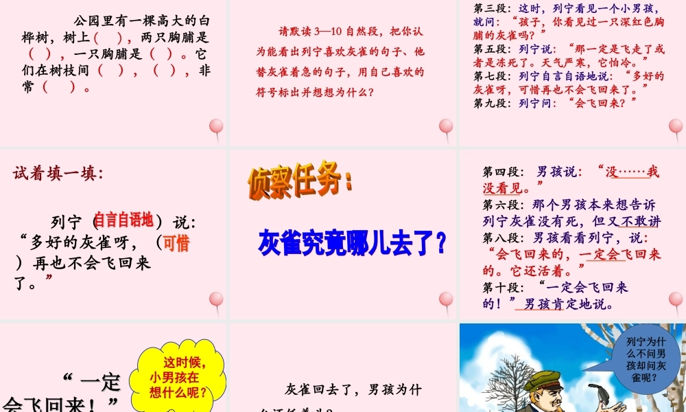 三年级语文上册 第二单元 5《灰雀》优培课件 鲁教版-鲁教版小学三年级上册语文课件