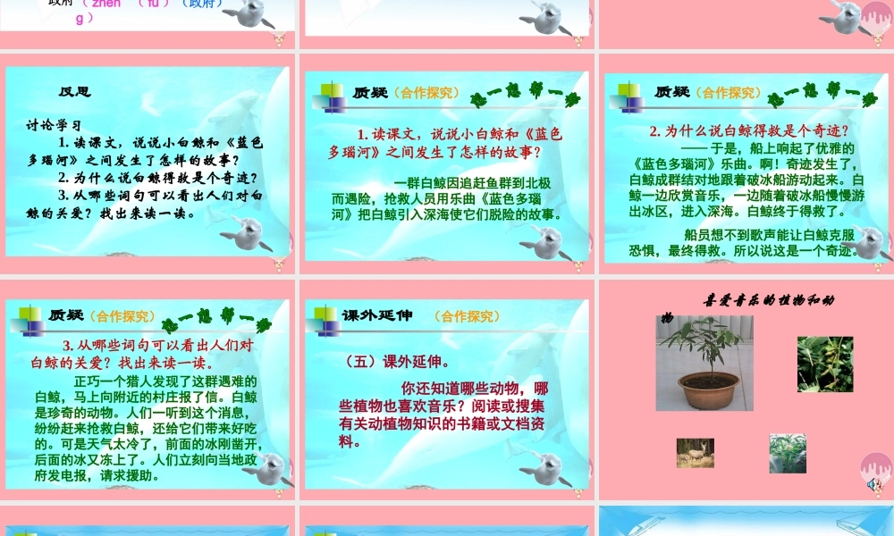 三年级语文上册 第九单元 喜爱音乐的白鲸课件3 长春版-长春版小学三年级上册语文课件