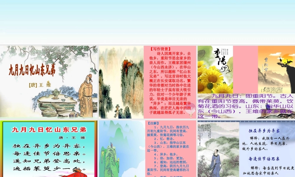 三年级语文上册 第四单元 九月九日忆山东兄弟课件3 西师大版-西师大版小学三年级上册语文课件