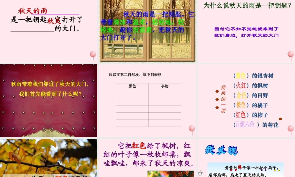 三年级语文上册 第三组 11《秋天的雨》课堂教学课件2 新人教版-新人教版小学三年级上册语文课件