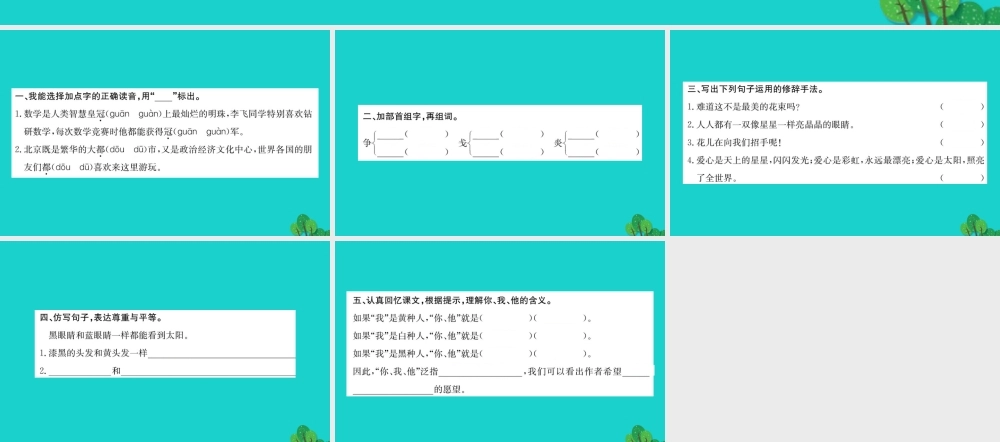 三年级语文下册 7《尊重与平等》最美的花束习题课件 北师大版-北师大版小学三年级下册语文课件