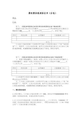 29.项目其他类合同范本—（债权债务抵消协议书-对分包）