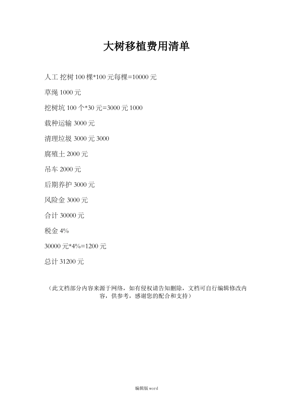 大树移植费用清单_第1页