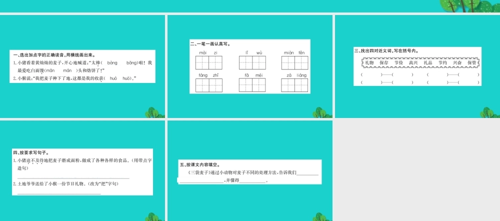 三年级语文下册 第二单元 4《三袋麦子》作业课件 苏教版-苏教版小学三年级下册语文课件