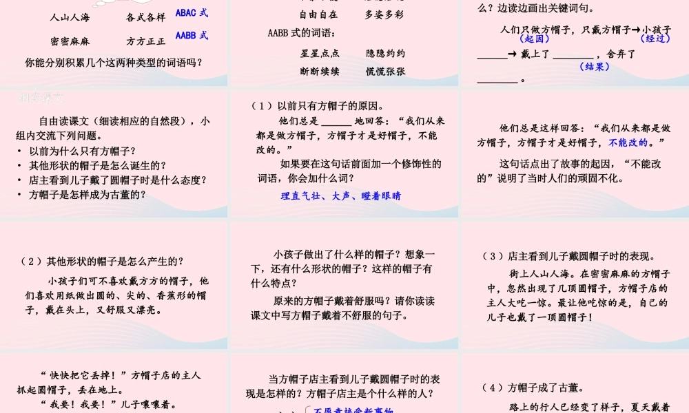 三年级语文下册 第八单元 26《方帽子店》教学课件 新人教版-新人教版小学三年级下册语文课件