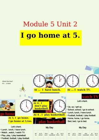 二年级英语上册 Module 5 Unit 2 I go home at 5课件2 外研版（一起）-外研版小学二年级上册英语课件