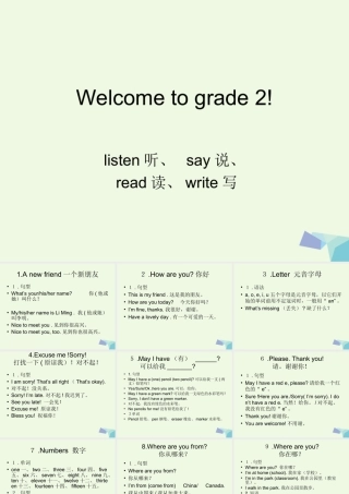 二年级英语上册 Unit 1 Welcome to Grade 2课件 冀教版（一起）-冀教版小学二年级上册英语课件