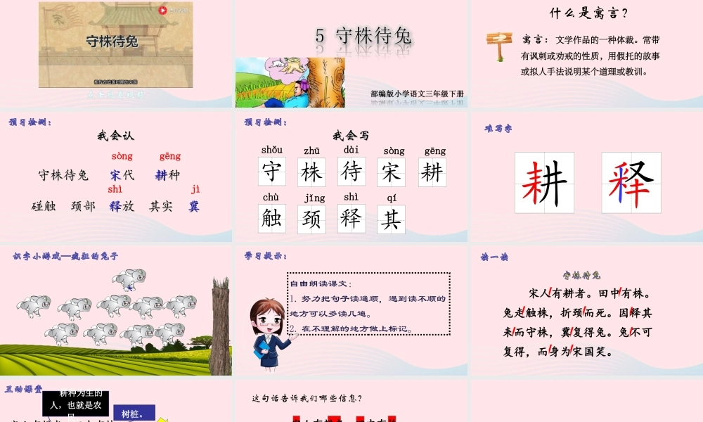 三年级语文下册 第二单元 5《守株待兔》课堂教学课件 新人教版-新人教版小学三年级下册语文课件