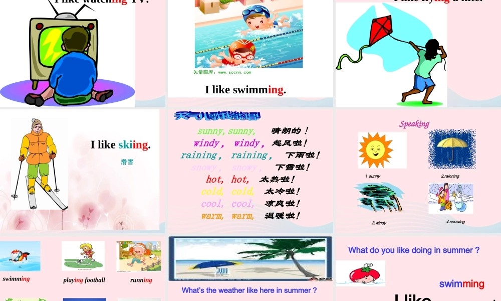 二年级英语下册 Module 1 Unit 2 I like swimming课件4 外研版（一起）-外研版小学二年级下册英语课件