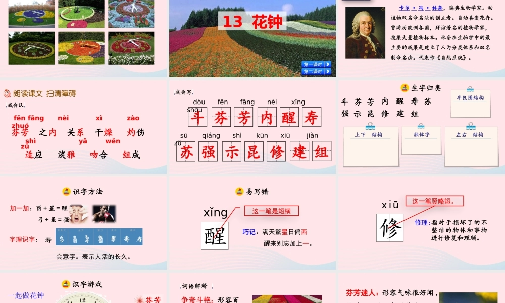 三年级语文下册 第四单元 13《花钟》教学课件 新人教版-新人教级下册语文课件