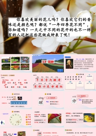 三年级语文下册 第四单元 13《花钟》教学课件 新人教版-新人教级下册语文课件