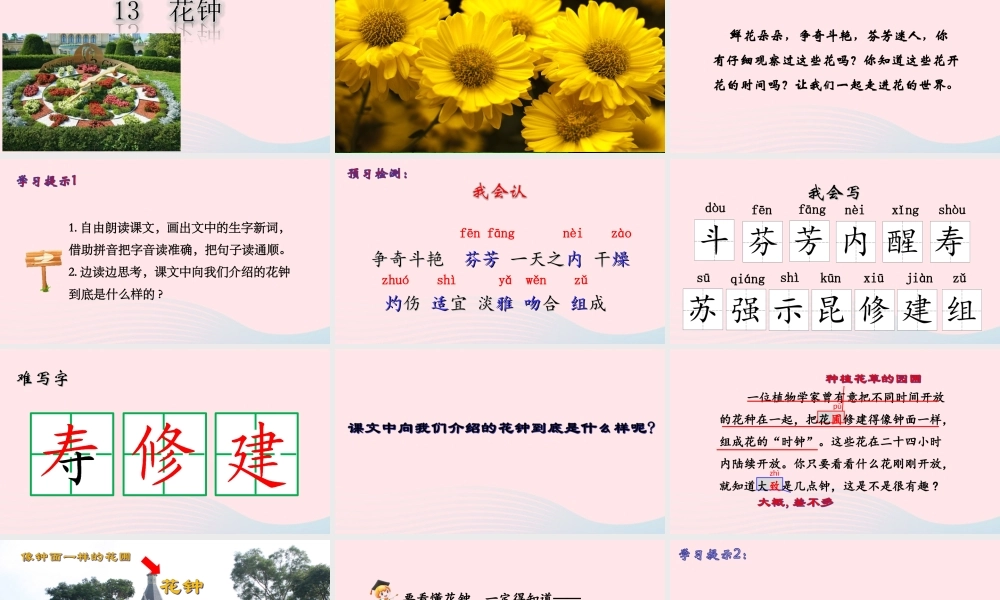 三年级语文下册 第四单元 13《花钟》课堂教学课件3 新人教版-新人教版小学三年级下册语文课件