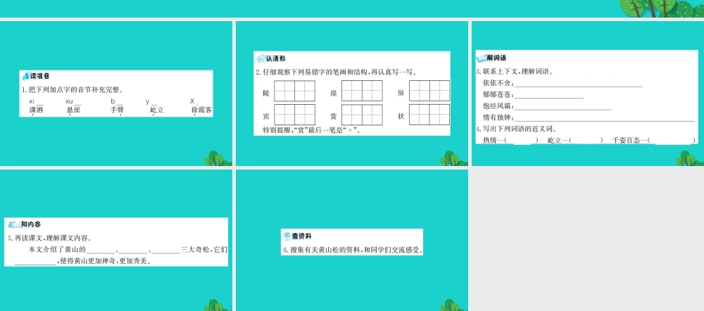 三年级语文下册 第四单元 13《黄山奇松》预习课件 苏教版-苏教版小学三年级下册语文课件
