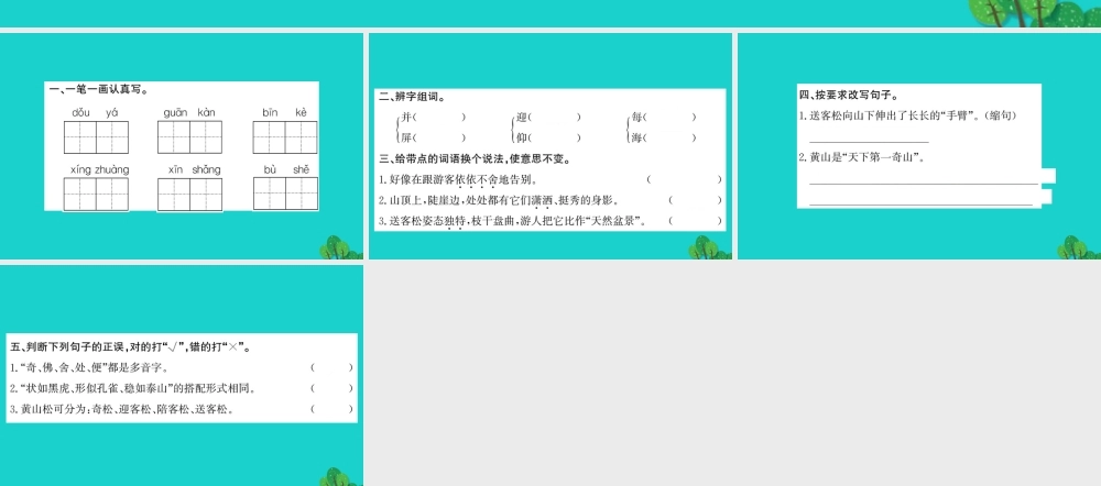 三年级语文下册 第四单元 13《黄山奇松》作业课件 苏教版-苏教版小学三年级下册语文课件