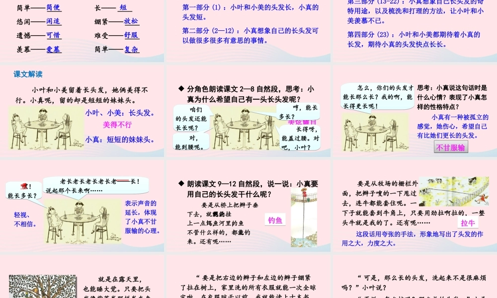 三年级语文下册 第五单元 16 小真的长头发课件2 新人教版-新人教版小学三年级下册语文课件